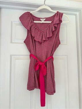 Ma Cherie Maternity V-Neck Sleeveless Top Striped Pink Gray  XL